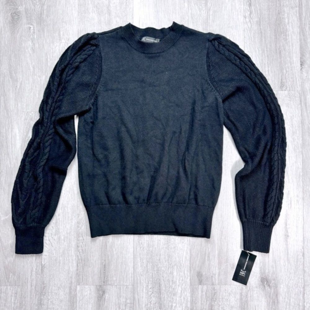 XS Black Classic Crew Neck Cable Knit Long Sleeve Sweater New